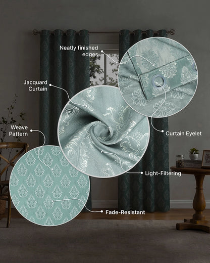 Modern Jacquard Door Curtain in Eyelet Style (Blue, 7 ft)