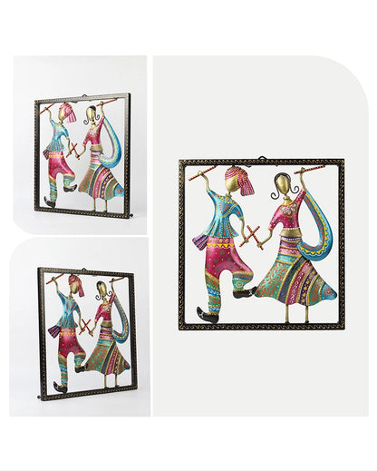 Handcrafted Metal Dandiya Folk Dance Couple Wall Art Showpiece