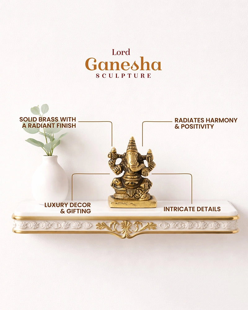 Solid Brass Ganesh Ji Idol for Mandir, Office and Vastu Decoration