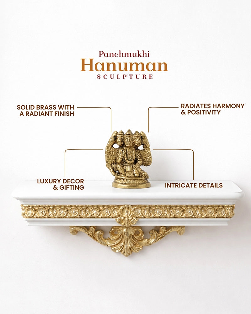 Pure Brass Panchmukhi Hanuman Ji Idol for Pooja and Home Decoration