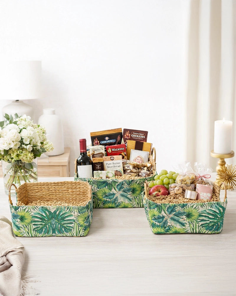 Handmade Seagrass Cane Handle Trays Set of 3 for Serving, Storage, and Decorative Display