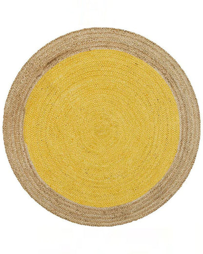 Handcrafted Natural Yellow Round Jute Carpet For Dining Space