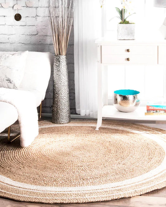 Natural White Round Jute Carpet For Living Room