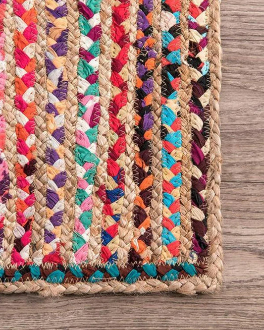 Rustic Multicolor Rectangular Jute Carpet For Bedroom