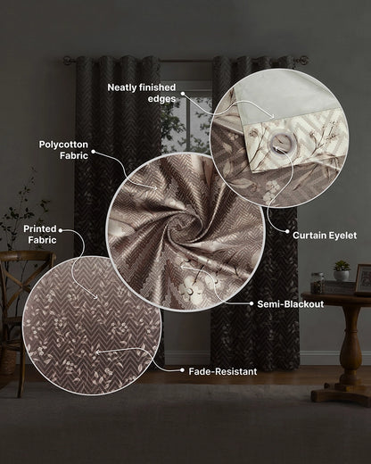 Premium Polycotton Eyelet Door Curtain (Brown, 7 ft)