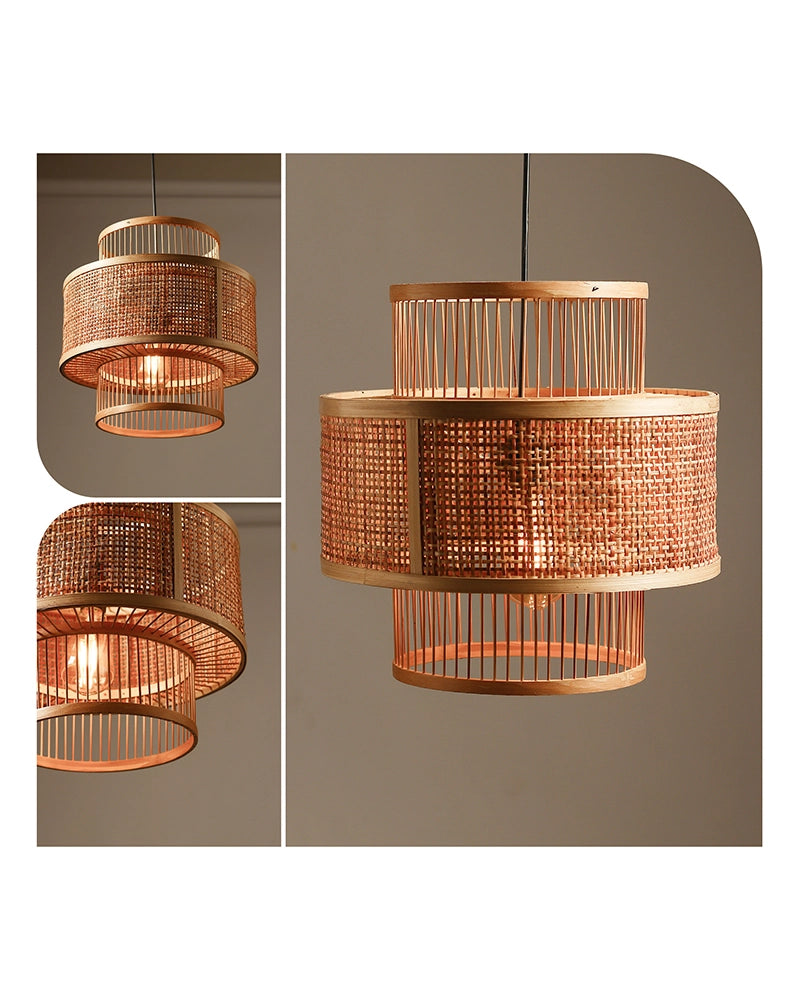 Cane Drum Pendant Lamp for Living Room Hall & Bedroom Decor