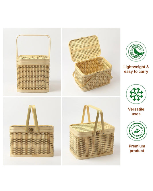 Bamboo Picnic Basket for Lunch and Outdoor Meals