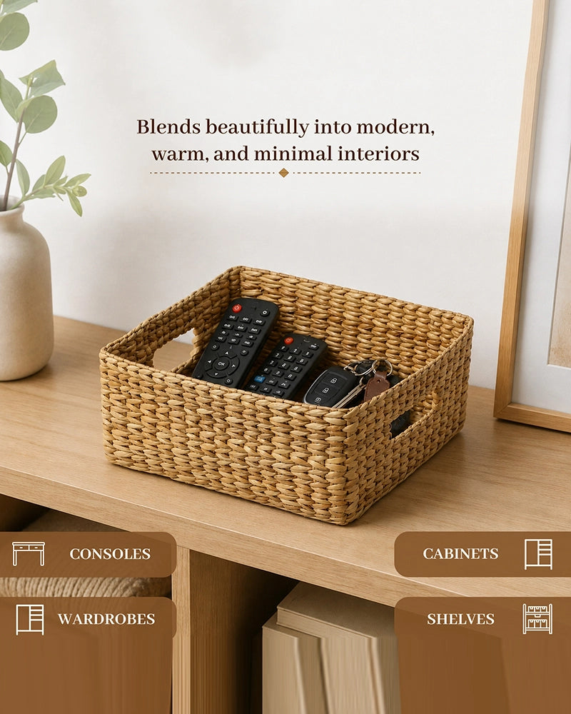 Multipurpose Seagrass Shelf Basket for Wardrobe Clothes and Home Storage