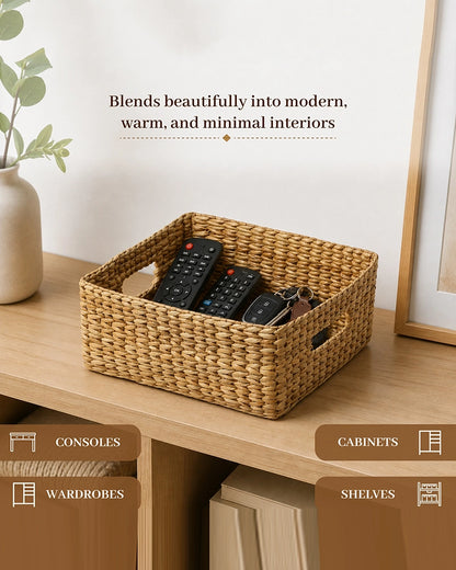 Multipurpose Seagrass Shelf Basket for Wardrobe Clothes and Home Storage