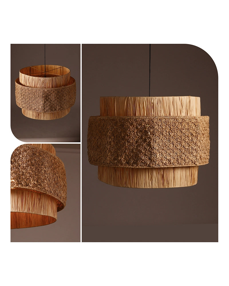 Raffia Drum Pendant Lamp for Living Room Bedroom & Boho Home Decor