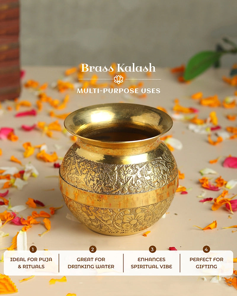 100% Pure Brass Kalash for Pooja and Religious Celebrations