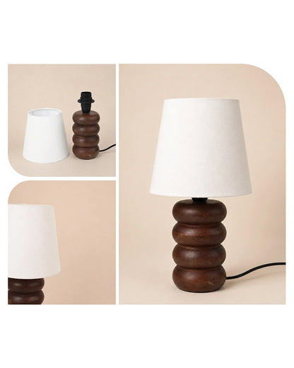 Handcrafted Wooden Table Lamp Textured Linen Shade Warm Light