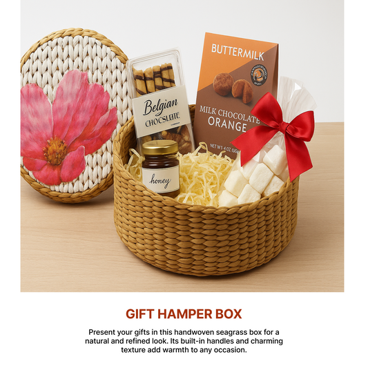 Round Gift Box | Seagrass Organiser Boxes | Storage Box with Lid