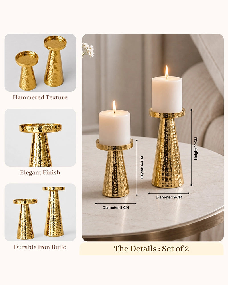Premium Pillar Candle Holder for Tabletop Home Décor, Set of 2