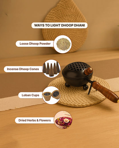 Decorative Metal Dhoop Dani Burner for Home Temple Aarti and Aromatherapy