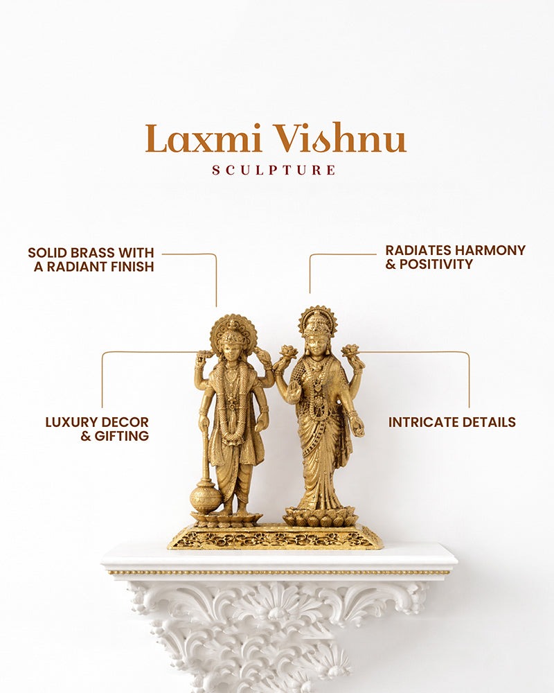 Traditional Lord Vishnu with Laxmi Ji Brass Idol for Pooja and Home Decor