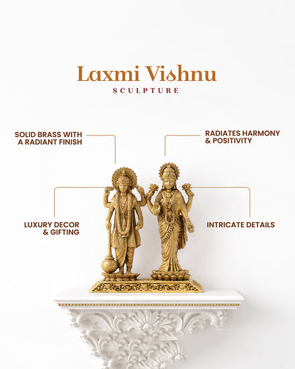 Traditional Lord Vishnu with Laxmi Ji Brass Idol for Pooja and Home Decor
