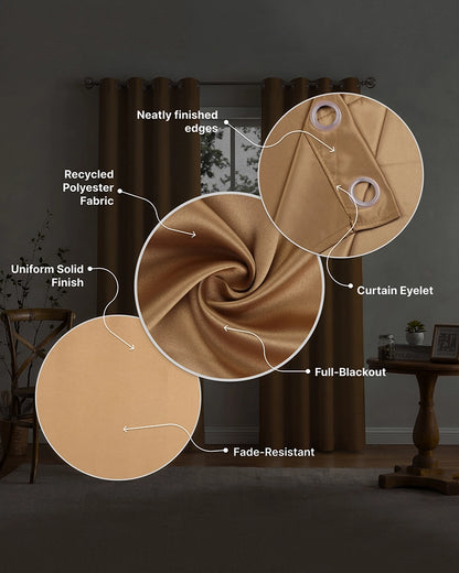 Modern Polyester Door Curtain in Eyelet Style (Brown, 7 ft)