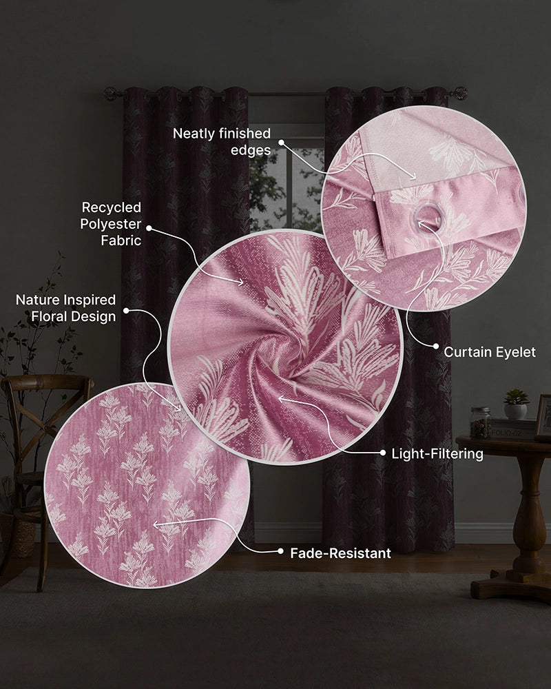 Elegant Polyester Door Curtain with Eyelets (Pink, 7 ft)
