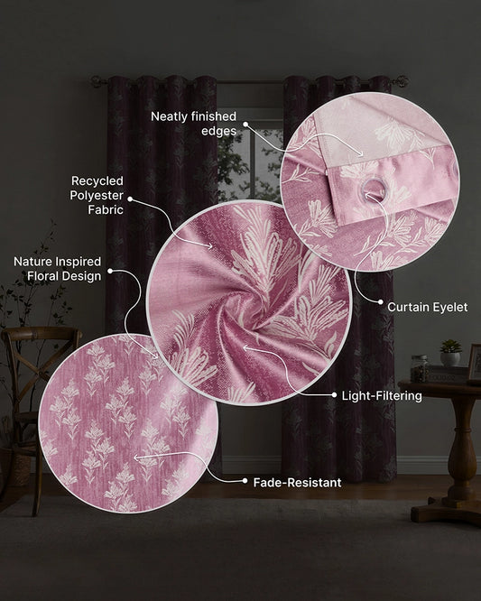 Elegant Polyester Door Curtain with Eyelets (Pink, 7 ft)