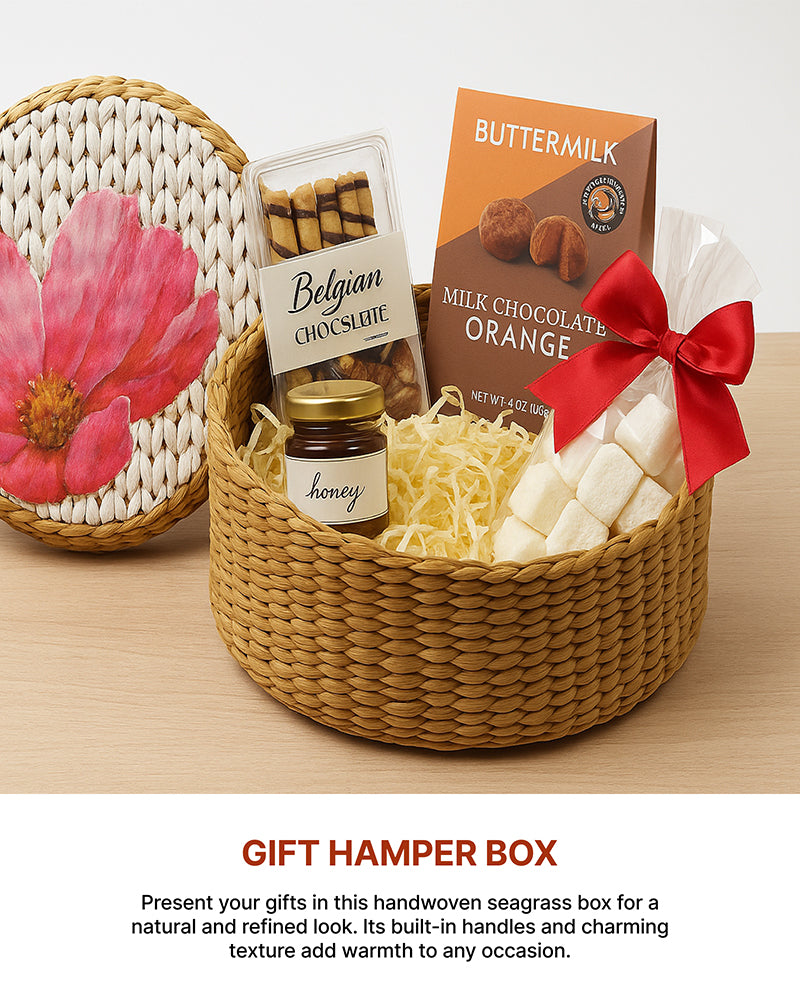 Round Gift Box | Seagrass Organiser Boxes | Storage Box with Lid