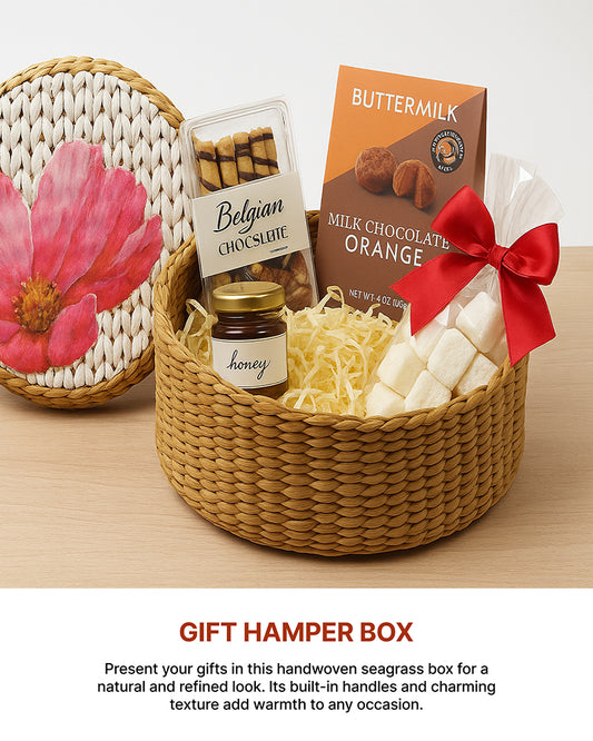 Round Gift Box | Seagrass Organiser Boxes | Storage Box with Lid