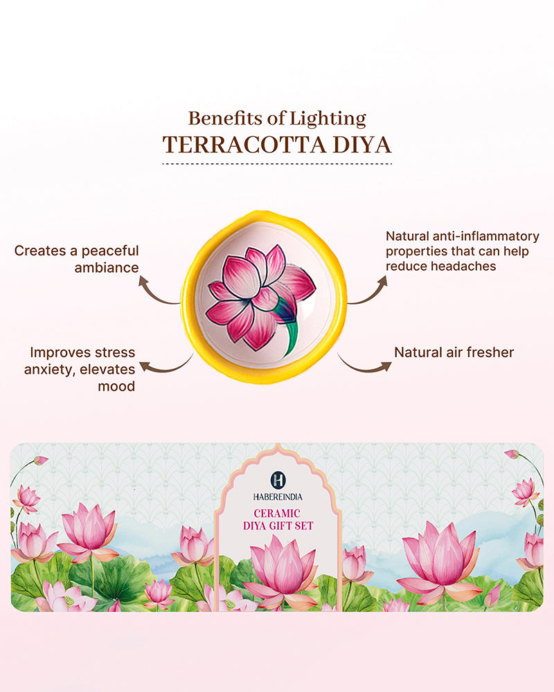 Set of 5 Handcrafted Printed Mitti Diya Gifting Set for Diwali Decoration Pooja Aarti