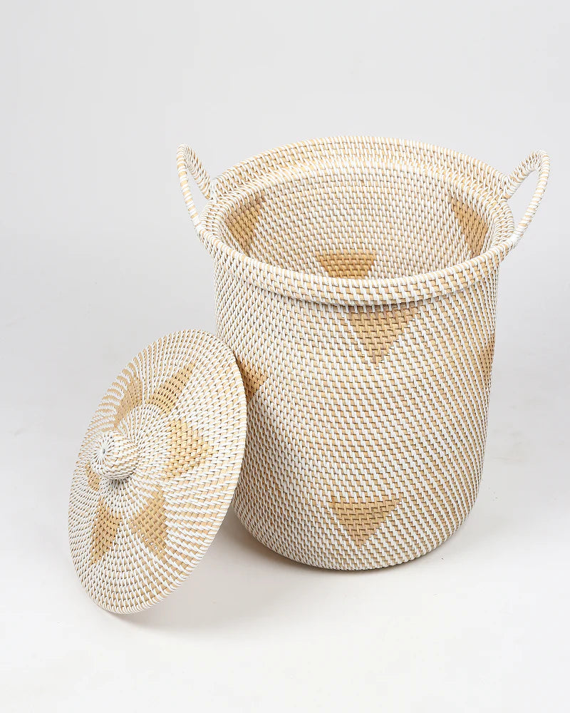 Rattan Storage Basket with Lid for Living Room and Closet