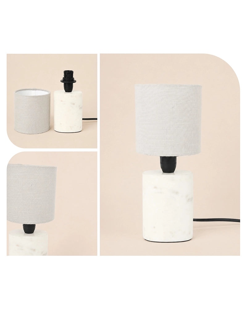 Marble Table Lamp with Linen Shade Warm Ambient Light