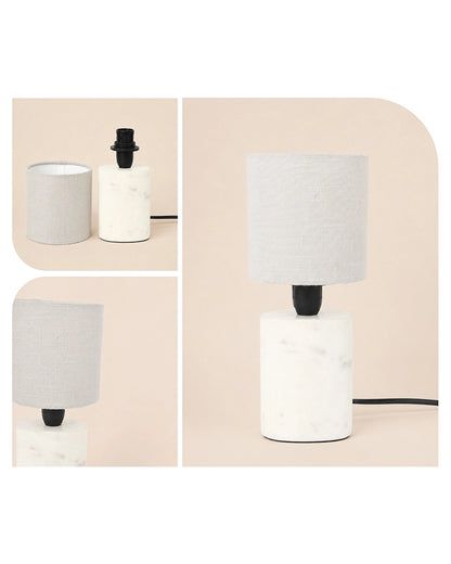 Marble Table Lamp with Linen Shade Warm Ambient Light