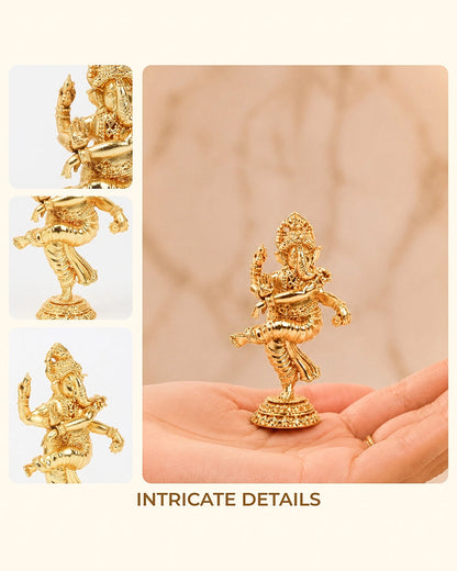 Handcrafted Dancing Brass Ganesha Idol (Gold)