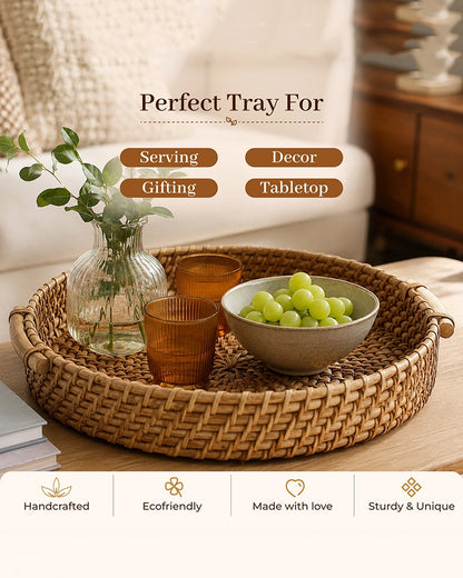 Multipurpose Rattan Tray for Serving Snacks, Drinks, and Stylish Home Decor