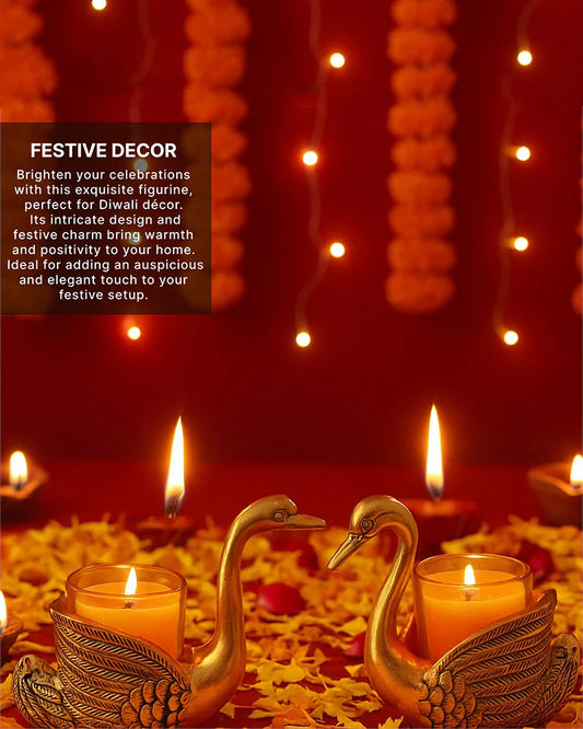 Set of 2 Swan Candle Holders, Metal Tealight Showpieces for Home Decoration