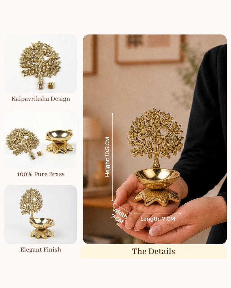 100% Pure Brass Kalpavriksha Deepak for Puja and Temple Décor