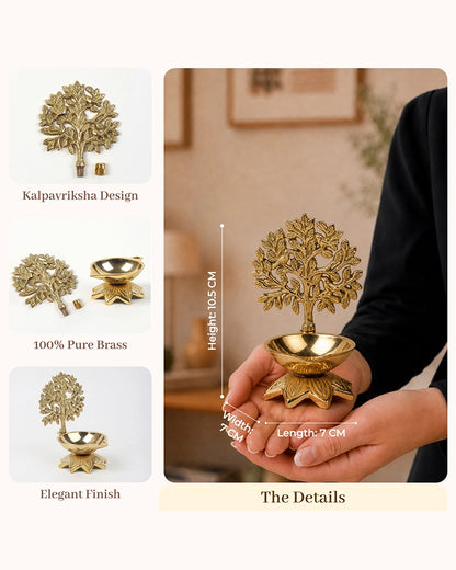 100% Pure Brass Kalpavriksha Deepak for Puja and Temple Décor