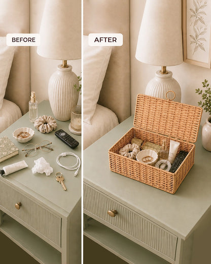 Cane Storage Box with Lid for Wardrobe & Bathroom Storage