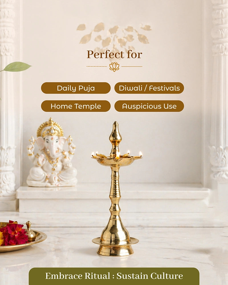 100% Pure Brass Kerala Samai Diya for Pooja Room & Home Décor