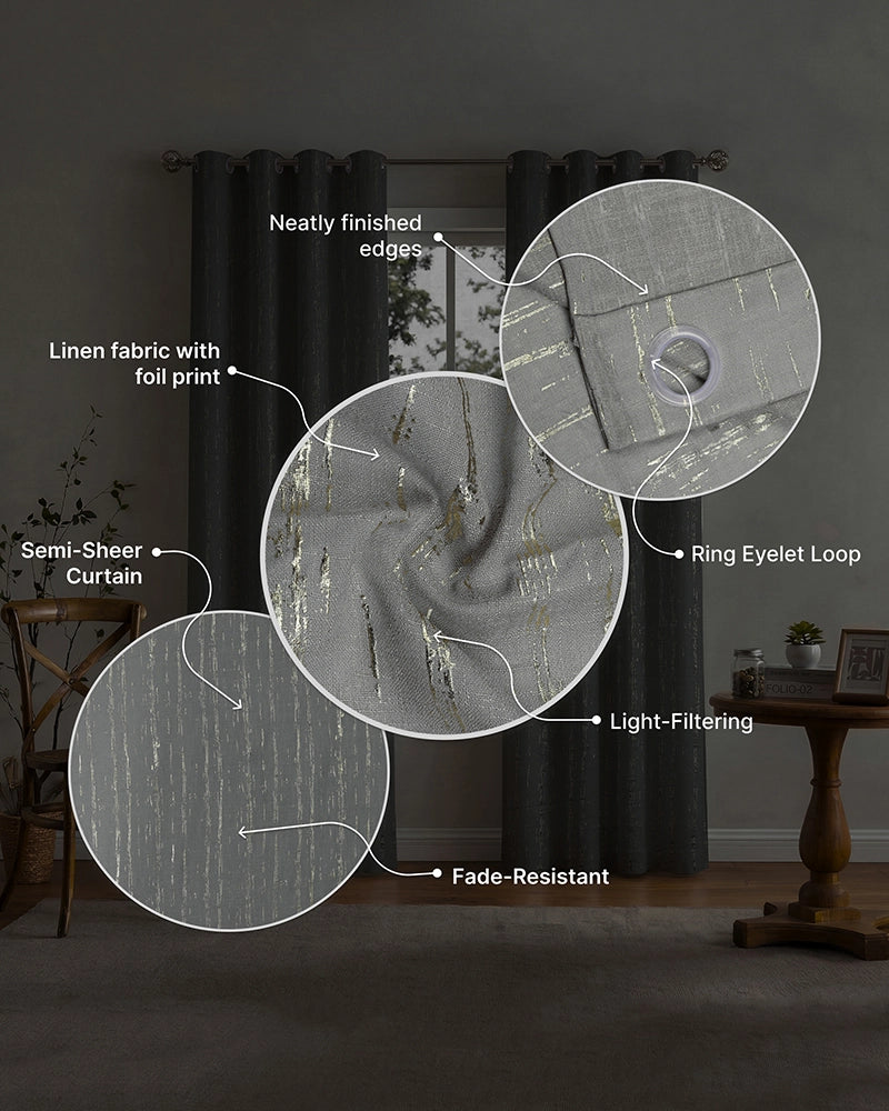 Textured Linen Eyelet Curtain for Doors (Grey, 7 ft)