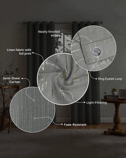 Textured Linen Eyelet Curtain for Doors (Grey, 7 ft)