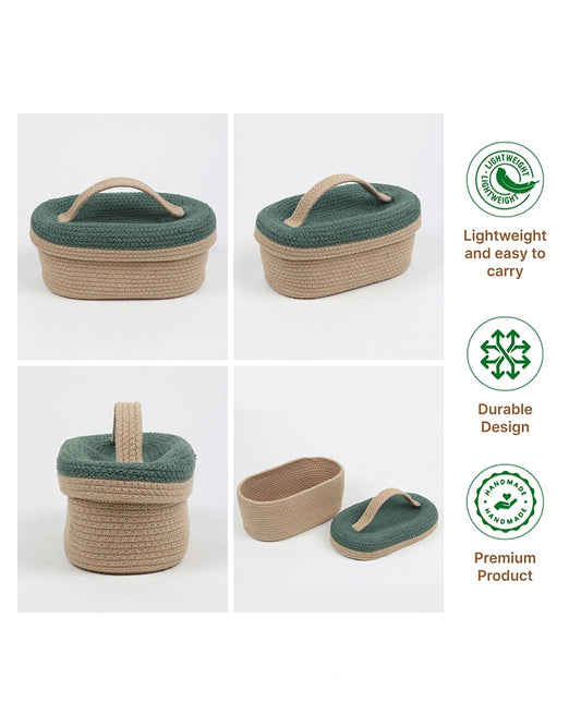 Handwoven Jute Basket with Lid for Desk Organization & Festive Gifting