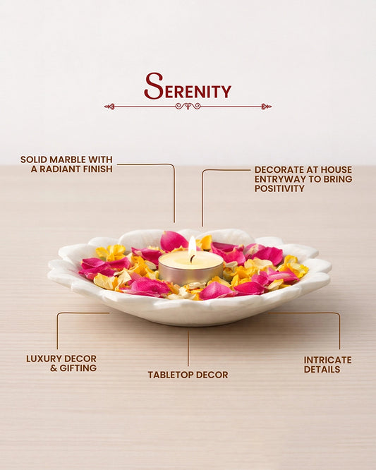 Handcrafted Marble Urli for Floating Flowers, Festive Decor, and Showpiece Use