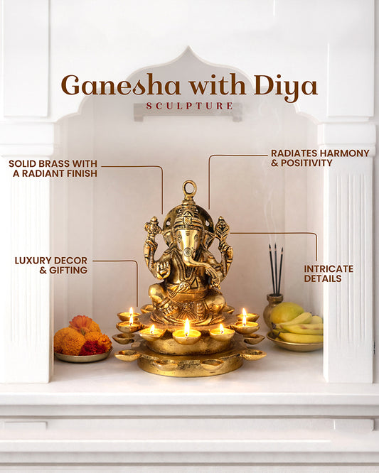 Brass Ganesh Sitting on Diya for Pooja and Home Decoration