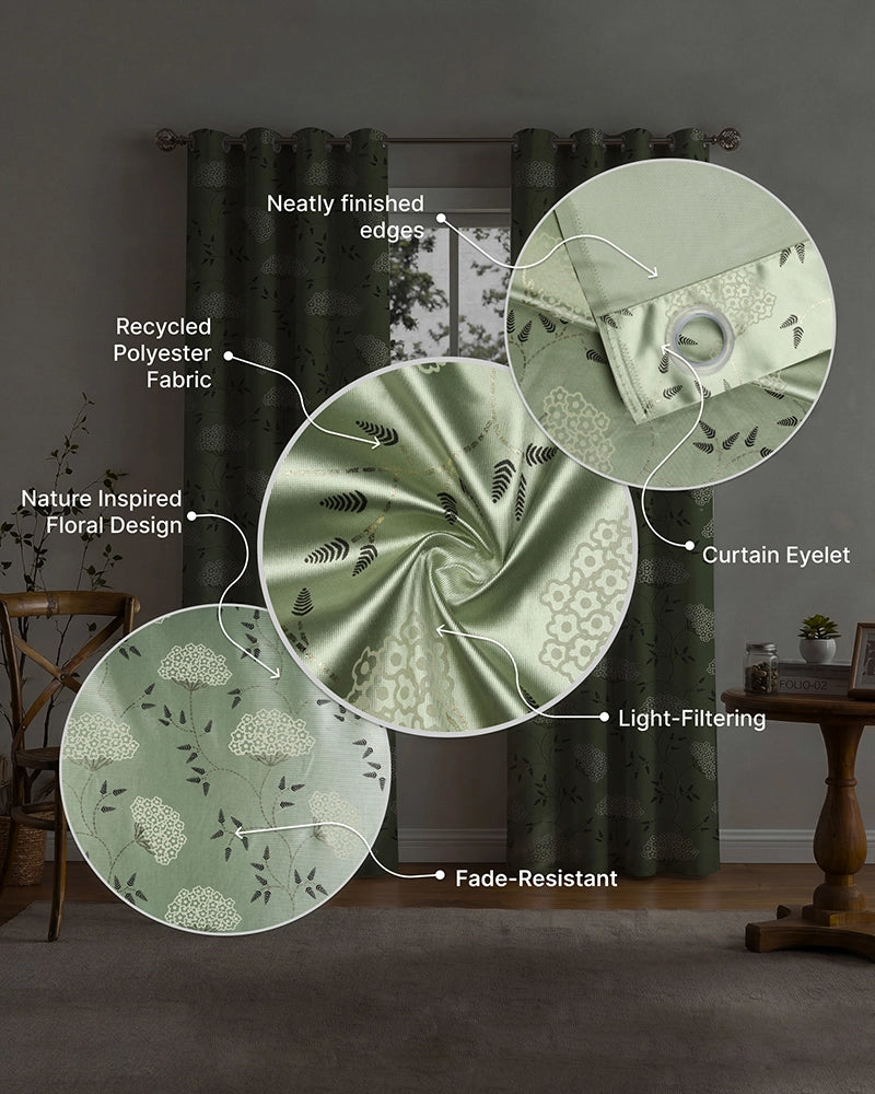 Elegant Polyester Door Curtain with Eyelets (Green, 7 ft)
