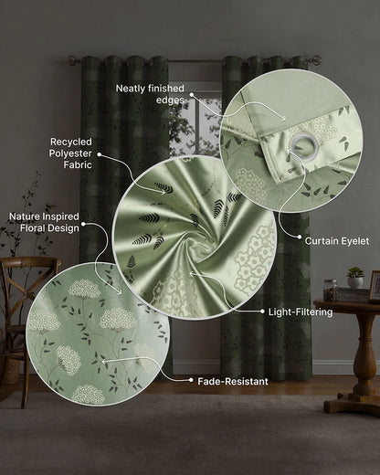 Elegant Polyester Door Curtain with Eyelets (Green, 7 ft)