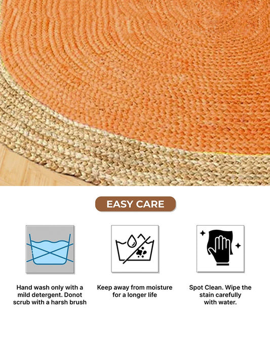 Handcrafted Natural Yellow Round Jute Carpet For Dining Space