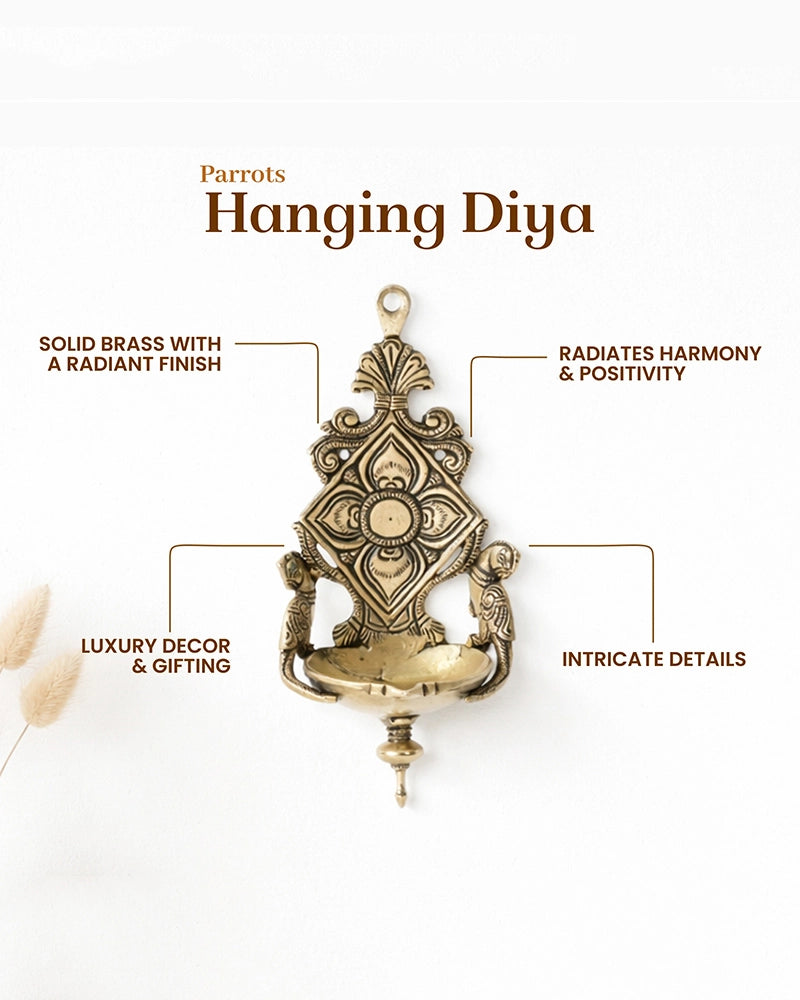 Decorative Brass Hanging Diya for Aarti, Pooja Items, and Home Decor