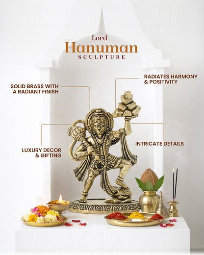 Decorative Pure Brass Hanuman Ji Idol for Temple Shelves and Worship