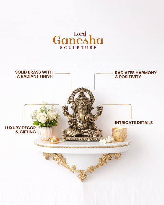 Pure Brass Ganesha Idol for Prosperity, Blessings, and Home Temple