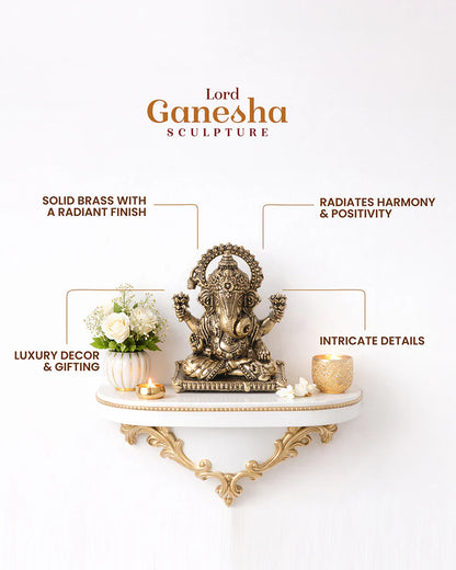 Pure Brass Ganesha Idol for Prosperity, Blessings, and Home Temple