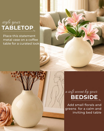 Decorative Metal Vase for Living Room Shelf Console and Table Centerpiece